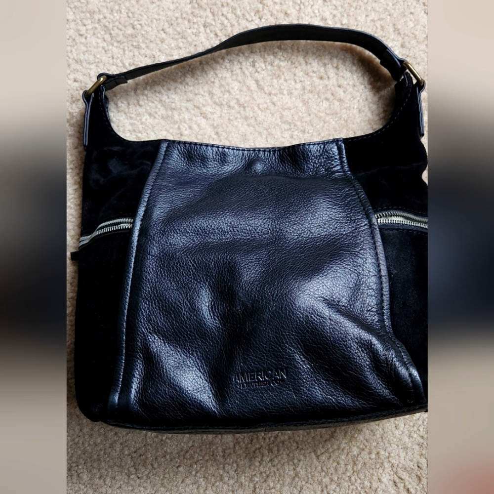 Black suede leather shoulders bag